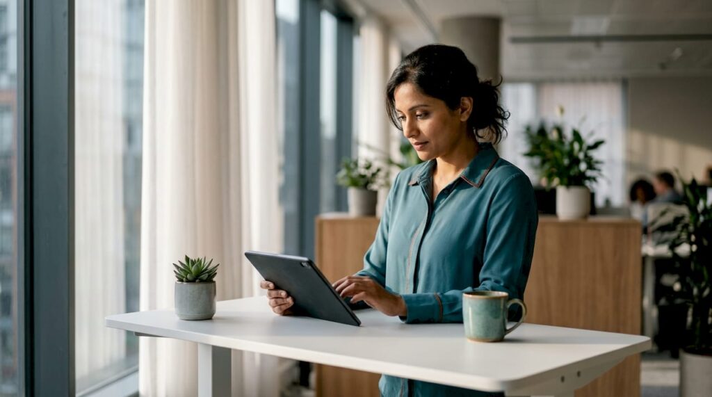 Woman typing SEO strategy at home office