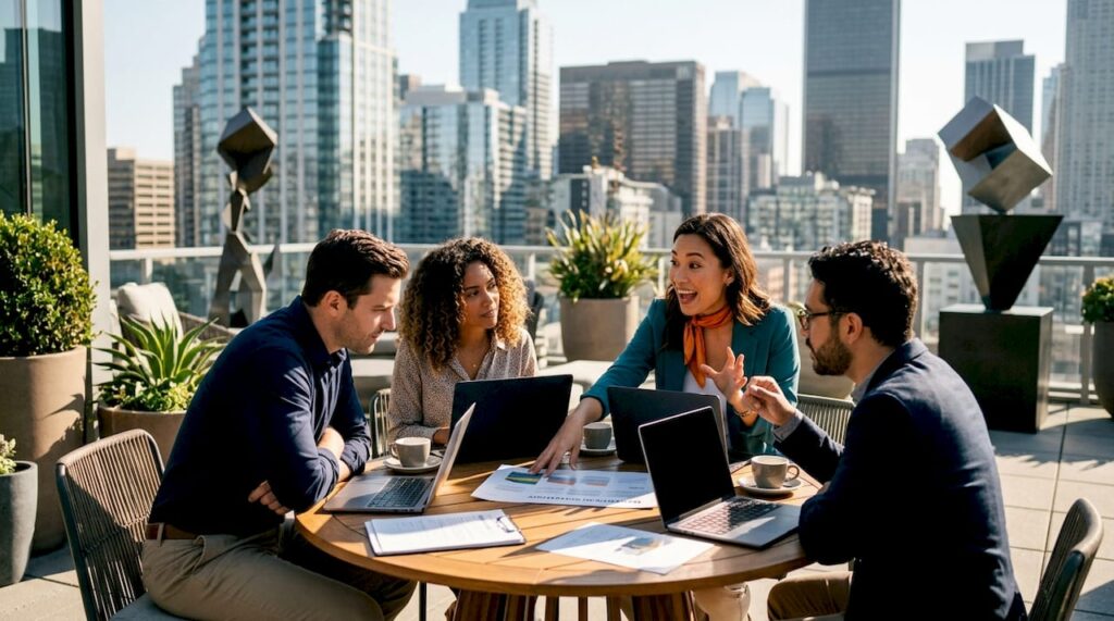 Marketing team collaborating in conference room
