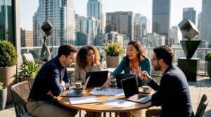 Marketing team collaborating in conference room