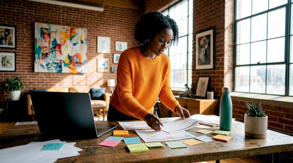 Marketer planning LinkedIn content strategy