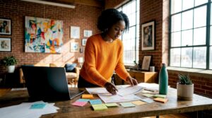 Marketer planning LinkedIn content strategy