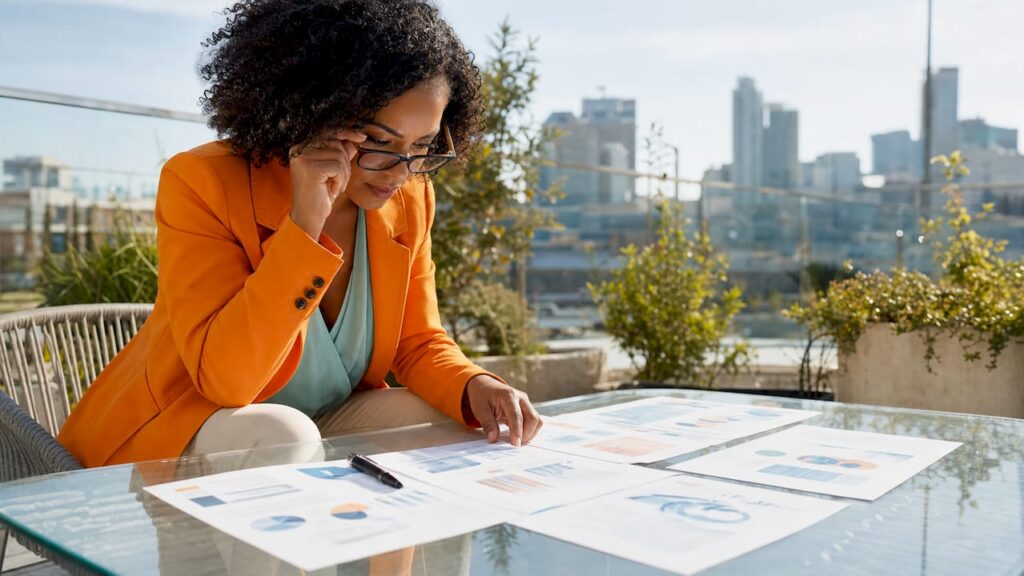 Marketing strategist reviewing healthcare documents