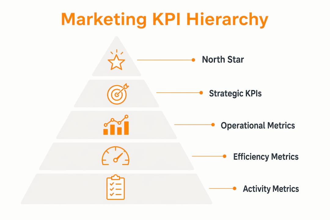 Hierarchy infographic showing marketing KPI categories