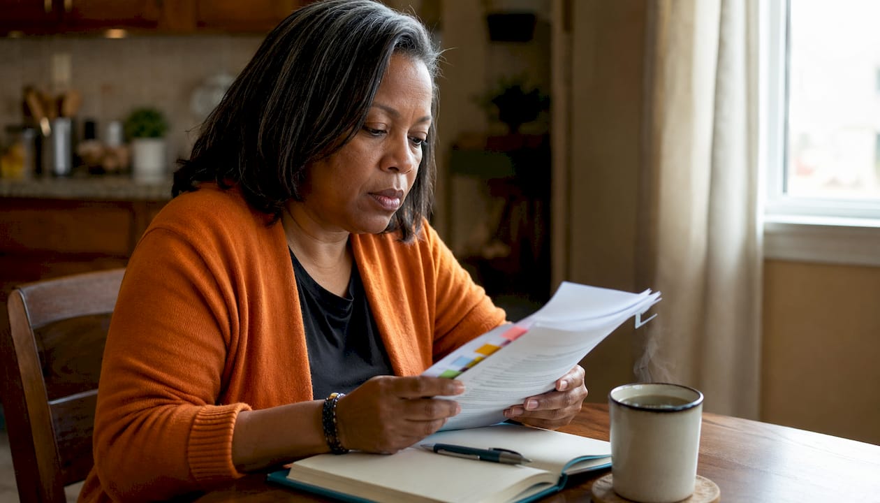 Compliance officer reviewing healthcare accessibility documents