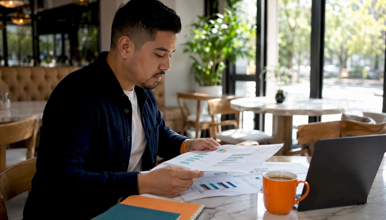 Overhead view of marketing attribution analysis documents