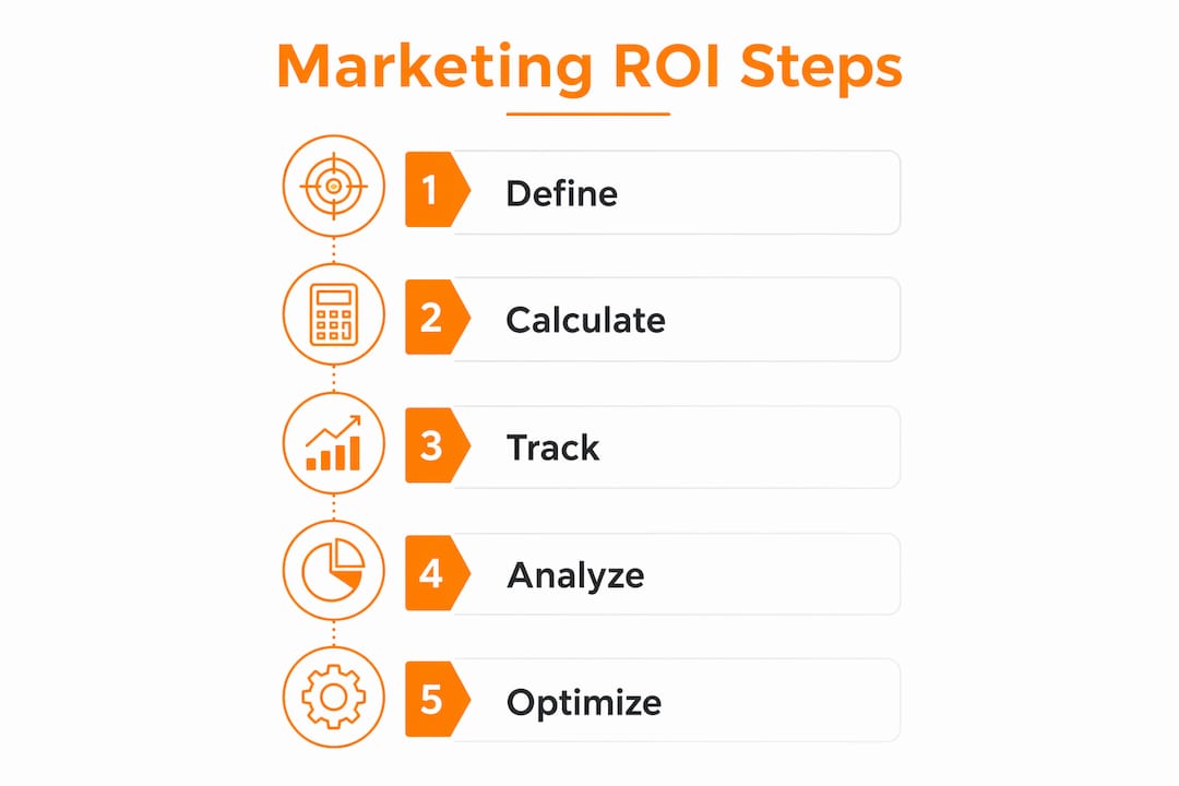 Infographic illustrating steps to calculate marketing ROI