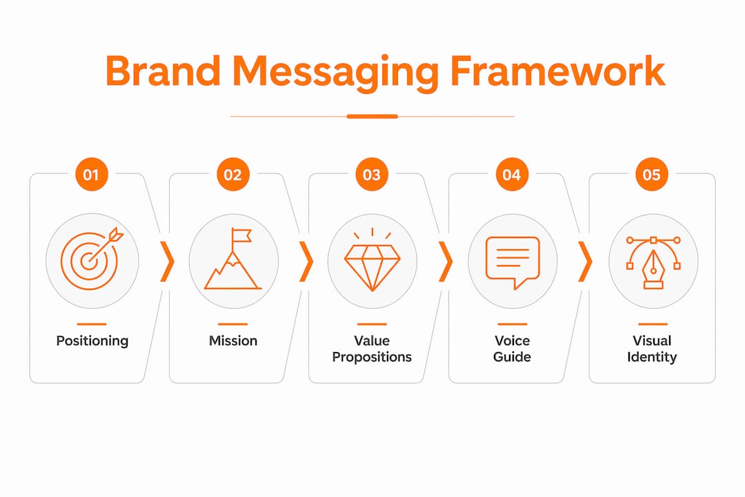 Infographic showing brand messaging framework components