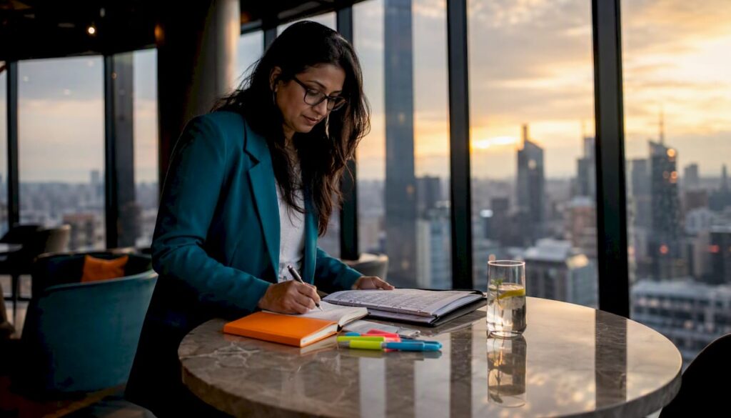 Professional woman reviewing privacy platform documents