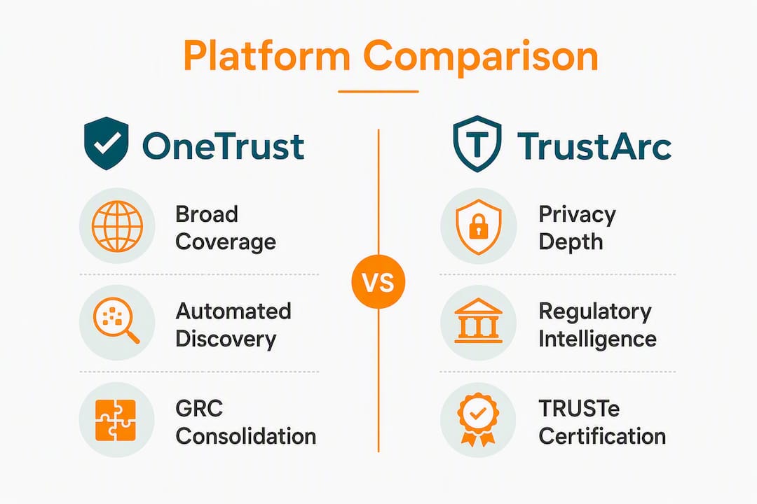 Infographic comparing OneTrust and TrustArc platforms