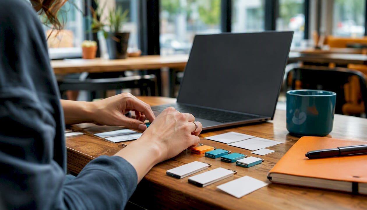 Hands sorting marketing tags