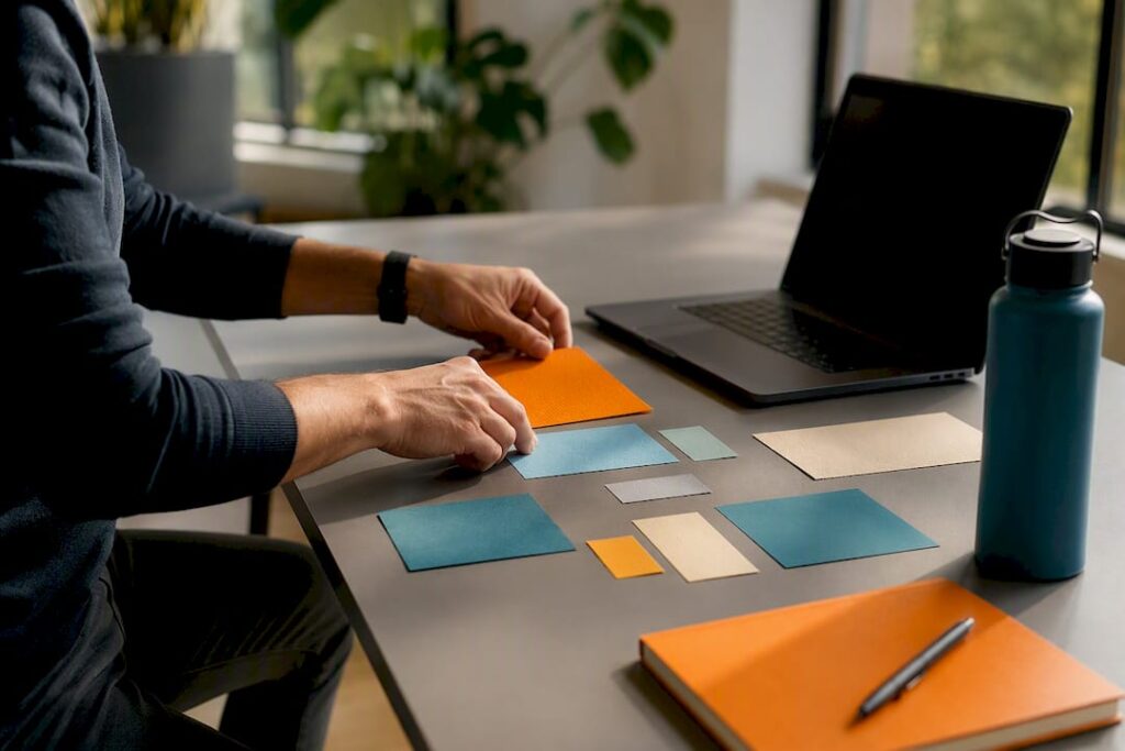 Hands sorting marketing touchpoint cards