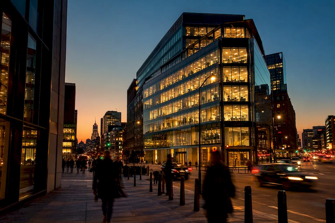 City office building at dusk