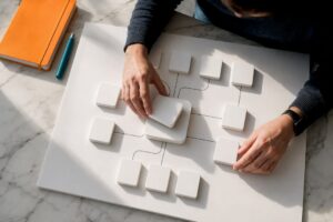Hands mapping a marketing technology stack