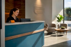 Branded dental practice reception interior