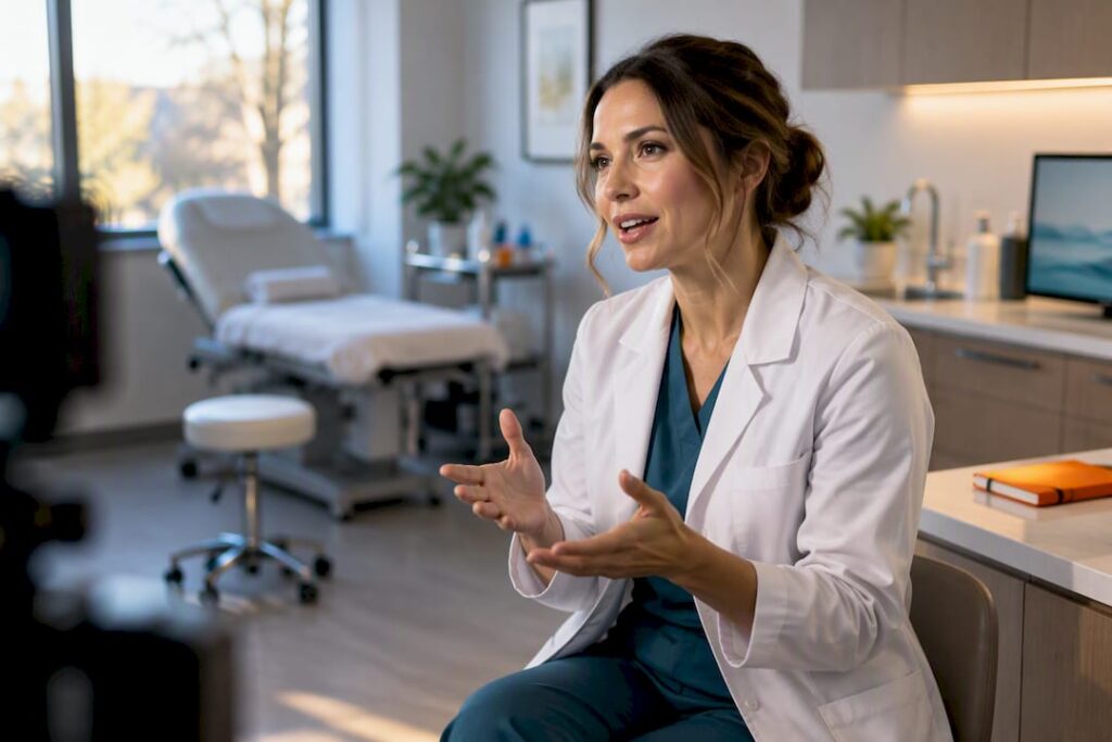 Clinician recording educational clinic advertisement