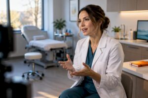 Clinician recording educational clinic advertisement