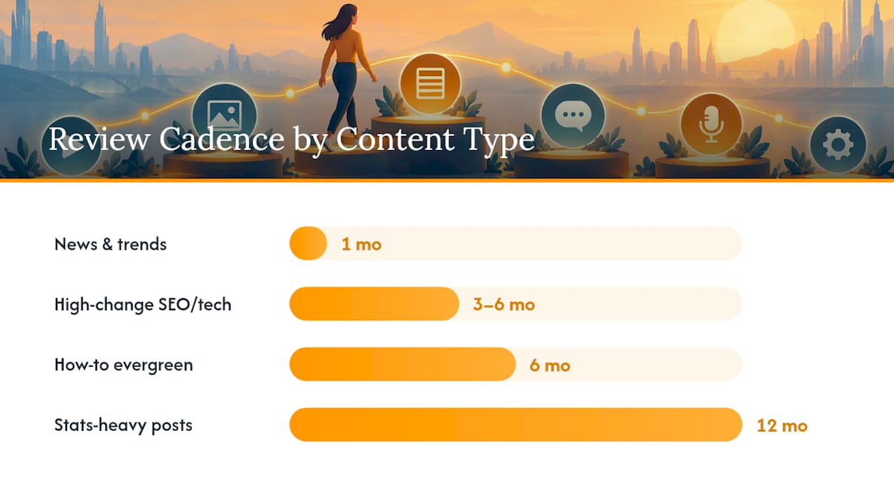 Content refresh review cadence by type