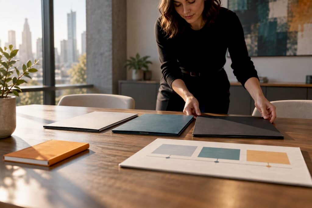 Brand strategist reviewing proposal phases