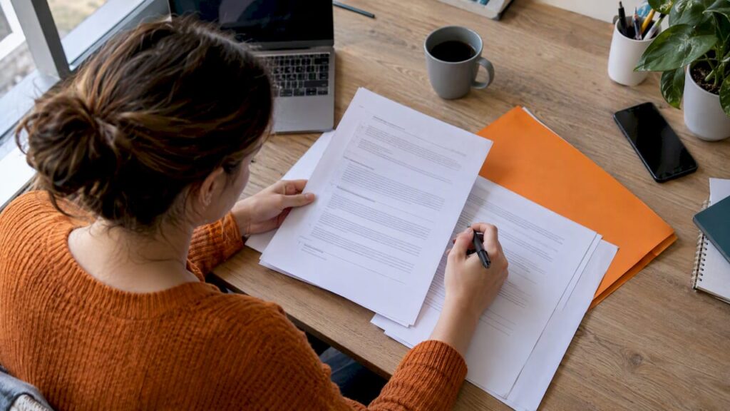Marketing service agreement pages on an office desk