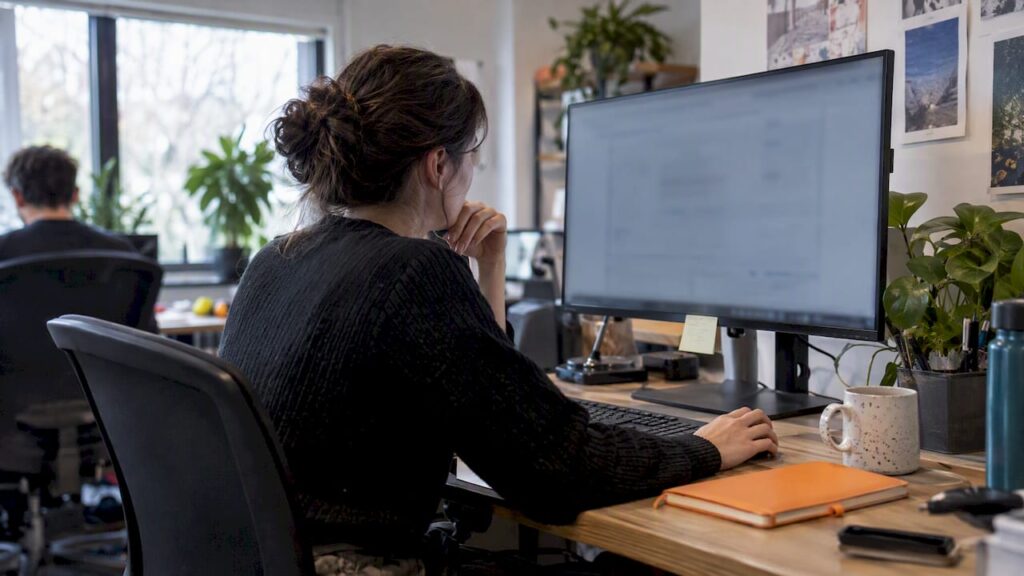 Marketer reviewing a GA4 report at work