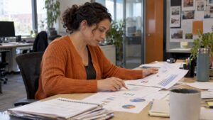 Analyst reviewing campaign performance charts